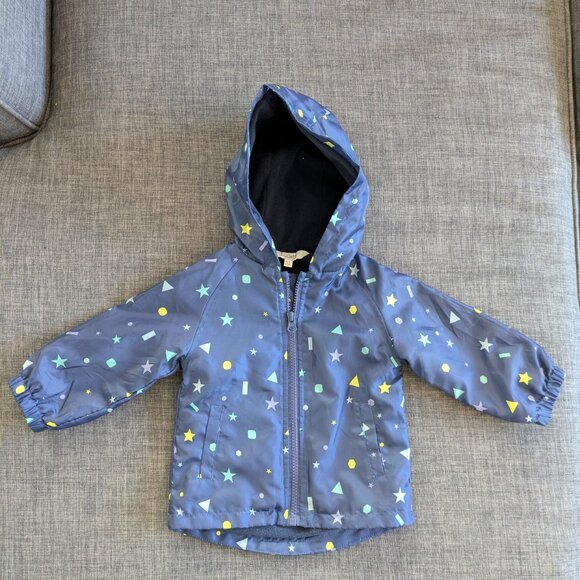 Baby Raincoat 6-9 Months Fleece-Lined Waterproof Coat Unisex Blue Geometric - Picture 5 of 5